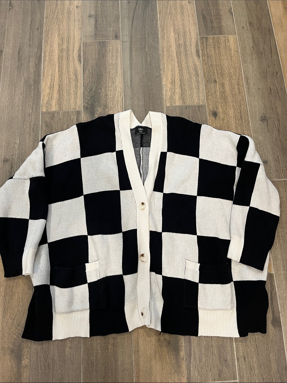 Dressed In Lala Love You Cardigan Sweater Checkerboard white Black S / M - Picture 3 of 8